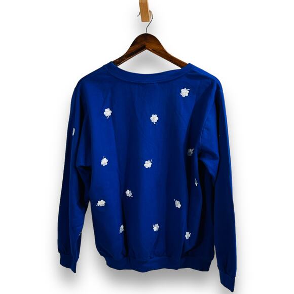 Quacker Factory Blue Shamrock Clover Pullover St Patricks Day Sweatshirt Small - Picture 3 of 9